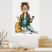 Whimsical Tech-Overload Girl Chaos Poster (Küche)
