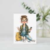 Whimsical Tech-Overload Girl Chaos Postkarte (Stehend Vorderseite)