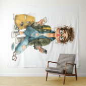 Whimsical Tech-Overload Girl Chaos Wandteppich (Beispiel (Horizontal))