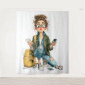 Whimsical Tech-Overload Girl Chaos Wandteppich (Vorderseite)