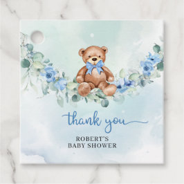 Whimsical Teddy Bär dusty blue floral eucalyptus Geschenkanhänger