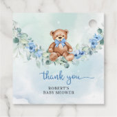 Whimsical Teddy Bär dusty blue floral eucalyptus Geschenkanhänger (Rückseite)