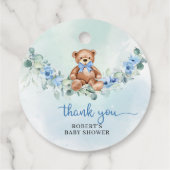 Whimsical Teddy Bär dusty blue floral eucalyptus Geschenkanhänger (Rückseite)