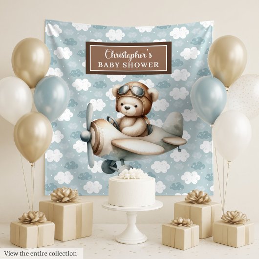 Whimsical Teddy Bär Pilot Baby Dusche Hintergrund Wandteppich