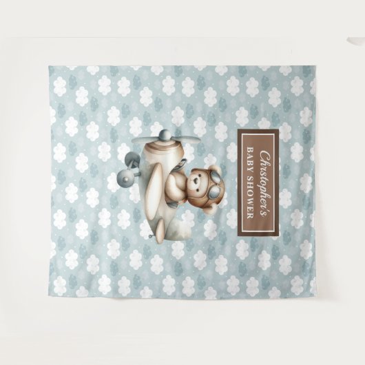 Whimsical Teddy Bär Pilot Baby Dusche Hintergrund Wandteppich (Vorderseite (Horizontal))
