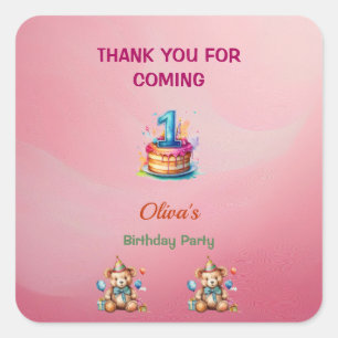 Whimsical Teddy Bear 1. Geburtstagsaufkleber Quadratischer Aufkleber