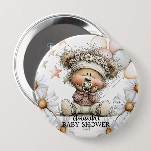 Whimsical Teddy Bear Baby Shower Button (Vorne & Hinten)