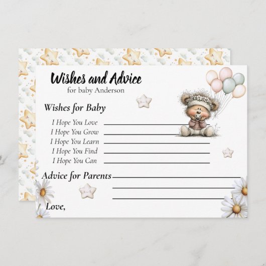 Whimsical Teddy Bear Baby Shower Design  Begleitkarte (Vorne/Hinten)