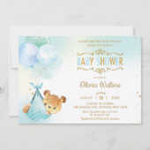 Whimsical Teddy Bear Balloons Baby Shower Boy Einladung (Vorderseite)