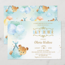 Whimsical Teddy Bear Balloons Baby Shower Boy