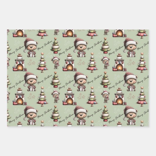 Whimsical Teddy Bear Christmas Geschenkpapier Set (Vorderseite 3)