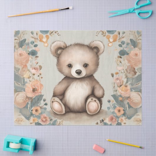 Whimsical Teddy Bear Decoupage Seidenpapier (Basteln)