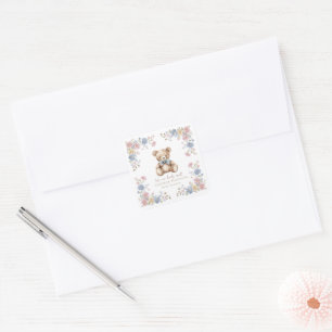 Whimsical Teddy Bear Floral Baby Shower Aufkleber