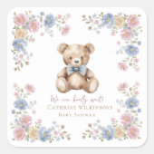 Whimsical Teddy Bear Floral Baby Shower Sticker (Vorderseite)