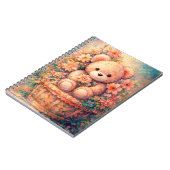Whimsical Teddy Bear in Floral Basket Pastel Art Notizblock (Linke Seite)