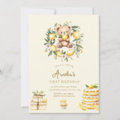Whimsical Teddy Bear Lemon first birthday Einladung (Vorderseite)