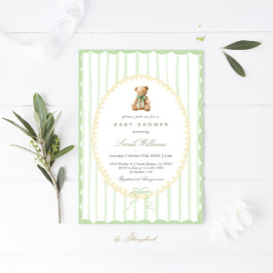 Whimsical Teddy Bear Sage Baby Shower Boy Einladung