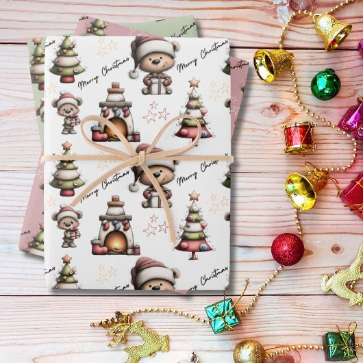 Whimsical Teddy Bear Weihnachten Geschenkpapier Set