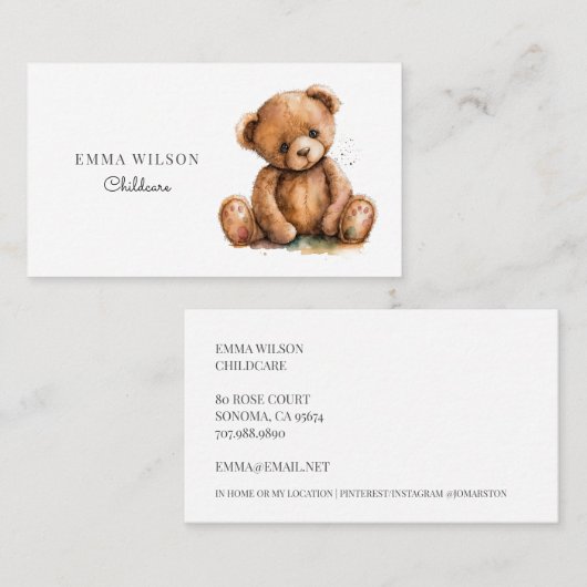 Whimsical Teddy BearChildcare Business Card Visitenkarte (Vorne/Hinten)