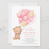 Whimsical Teddy Girls Baby Shower Einladung (Vorderseite)