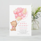 Whimsical Teddy Girls Baby Shower Einladung (Stehend Vorderseite)