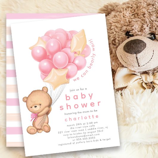 Whimsical Teddy Girls Baby Shower Einladung