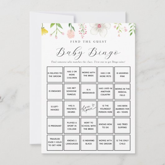 Whimsical Tee Finden Sie die Baby Bingo Game Card Einladung (Vorderseite)