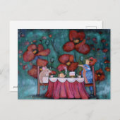 Whimsical Tee Party Mouse and Bird Postkarte (Vorne/Hinten)