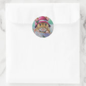 Whimsical Tee Time Maus rosa Bonnet Wasserfarbe Runder Aufkleber (Tasche)