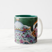 Whimsical Tee Time Mouse White Bonnet Wasserfarbe  Zweifarbige Tasse (VorderseiteRechts)