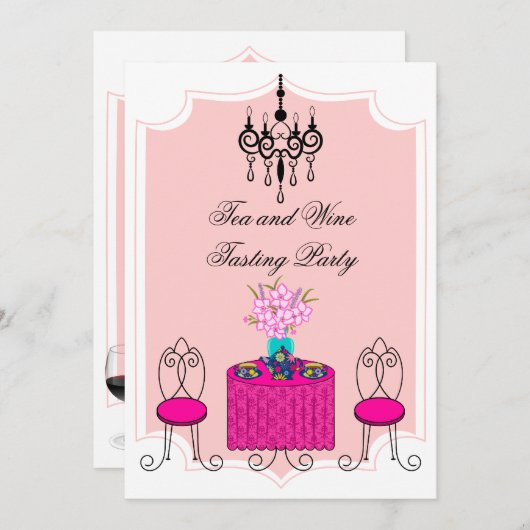 Whimsical Tee und Party zur Weinverkostung Einladung (Vorne/Hinten)