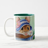 Whimsical Teezeit Maus Blue Bonnet Wasserfarbe Zweifarbige Tasse (Links)