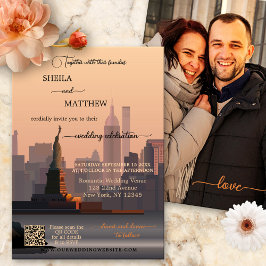 Whimsical Terra Cotta New York QR Foto Wedding Einladung