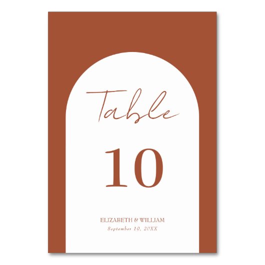Whimsical Terracotta Arch Frame Script Hochzeit Tischnummer (Rückseite)
