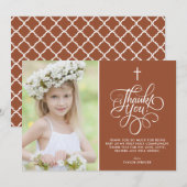 Whimsical Terracotta Erste Heilige Kommune Foto Dankeskarte (Vorne/Hinten)