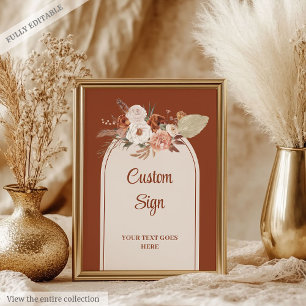 Whimsical Terracotta Pampas Sage Boho Arch Custom Poster
