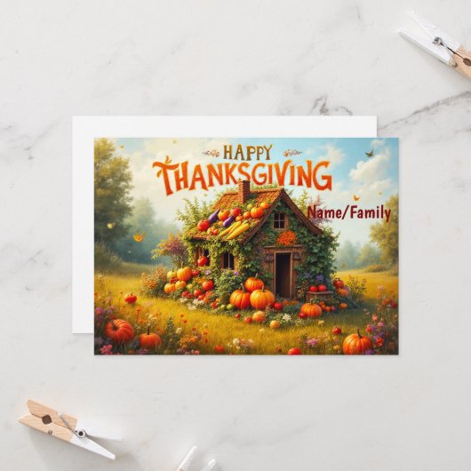 Whimsical Thanksgiving-Ernte Karte (Vorderseite/Rückseite Beispiel)