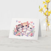 Whimsical Three-Kitten Pastel Floral Blank Karte (Gelbe Blume)