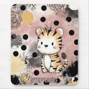 Whimsical Tiger Floral Wasserfarben Kunst Mousepad