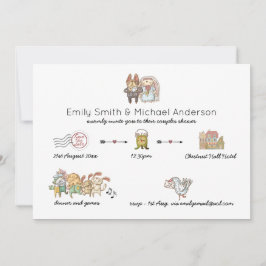 Whimsical Timeline Watercolor Tierisches Brautpart Einladung