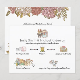 Whimsical Timeline Watercolor Tierisches Brautpart Einladung
