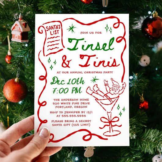 Whimsical Tinsel and Tinis Christmas Party Einladung