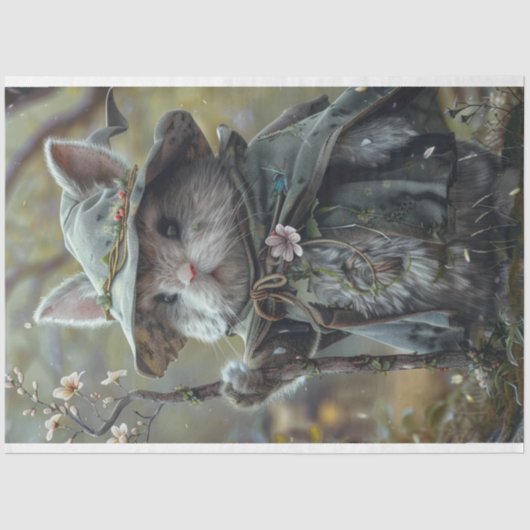 Whimsical Tiny Mouse verzauberter Wald Dekoupage Seidenpapier (Vorderseite)