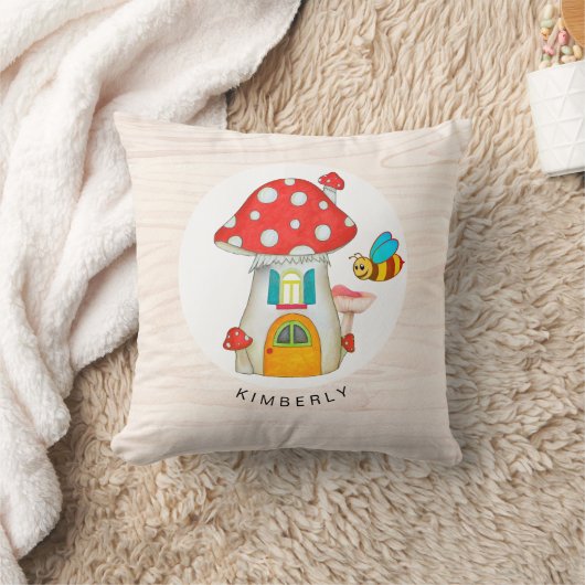 Whimsical Toadstool Gnome Hütte Holzgewebe Kissen (Decke)