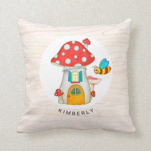 Whimsical Toadstool Gnome Hütte Holzgewebe Kissen