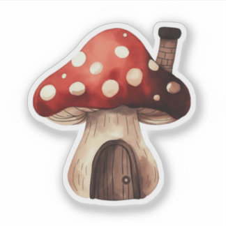 Whimsical Toadstool Mushroom House Illustration Aufkleber