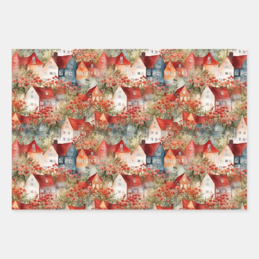 WHIMSICAL TOWN AND HOUSES GIFT GESCHENKPAPIER SET (Vorderseite 3)