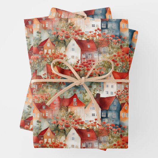 WHIMSICAL TOWN AND HOUSES GIFT GESCHENKPAPIER SET (Beispiel)