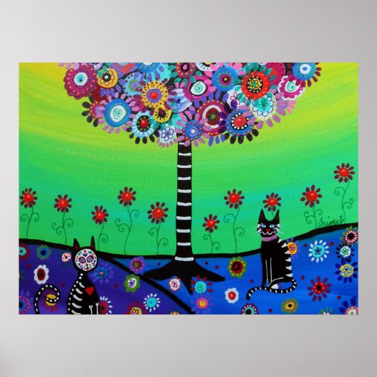 Whimsical Town Cats Day Out Painting by Prisarts Poster (Vorne)