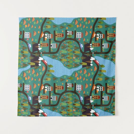 Whimsical Town Roadways Kinder Wandteppich (Vorderseite (Horizontal))